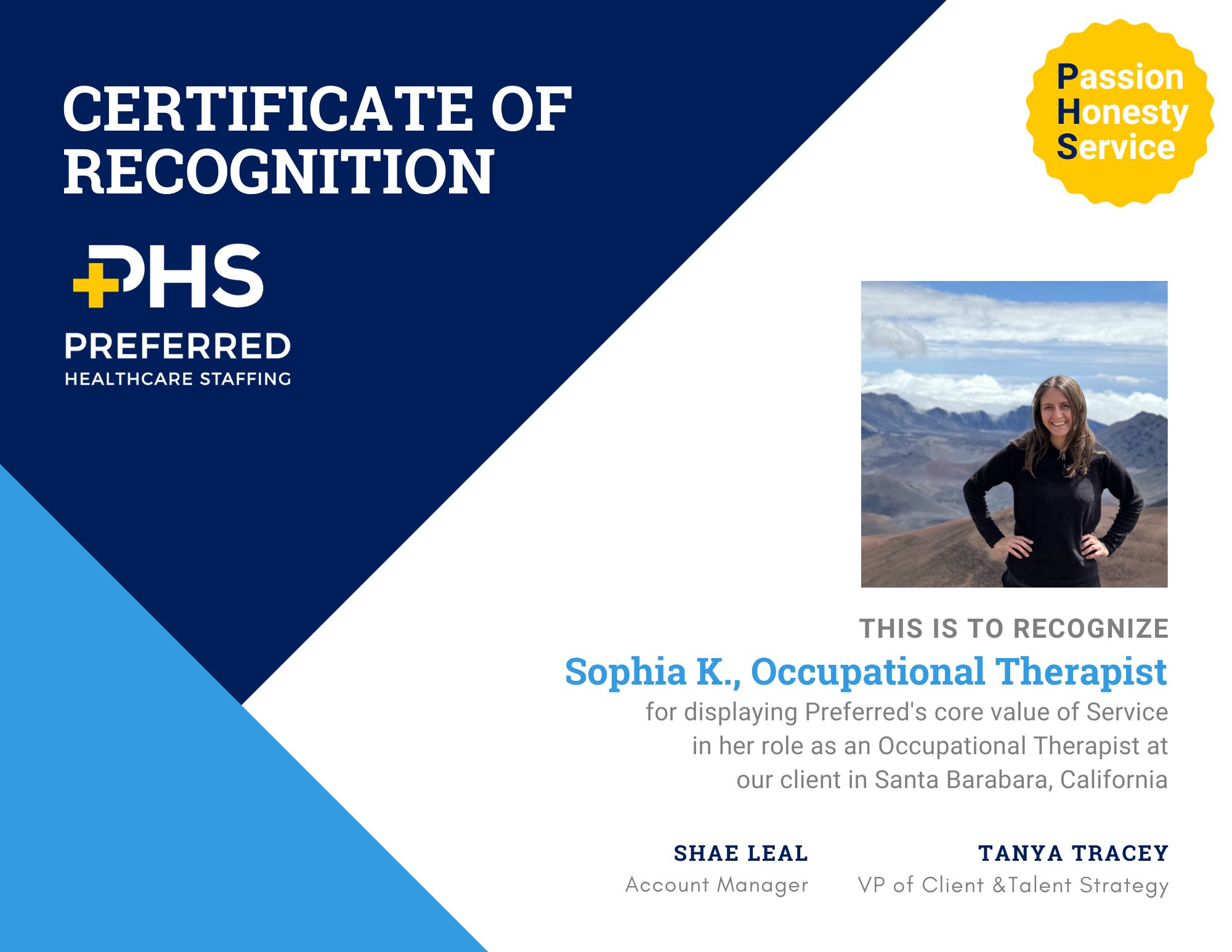 PHS Certificate of Recognition