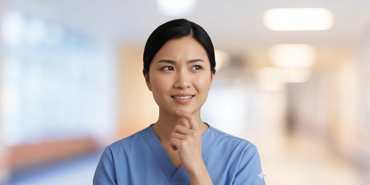 female healthcare worker thinking