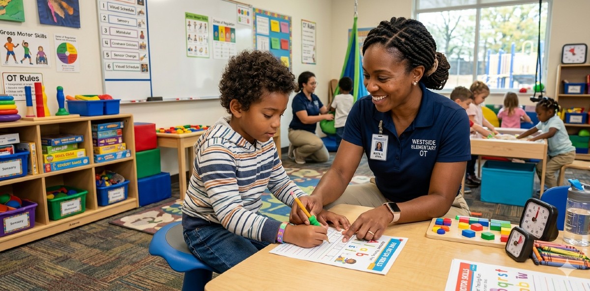 school occupational therapist helping student